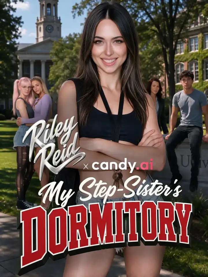Poster for My Step-Sister's Dormitory, a Riley Reid digital twin series on Candy XXX Shorts